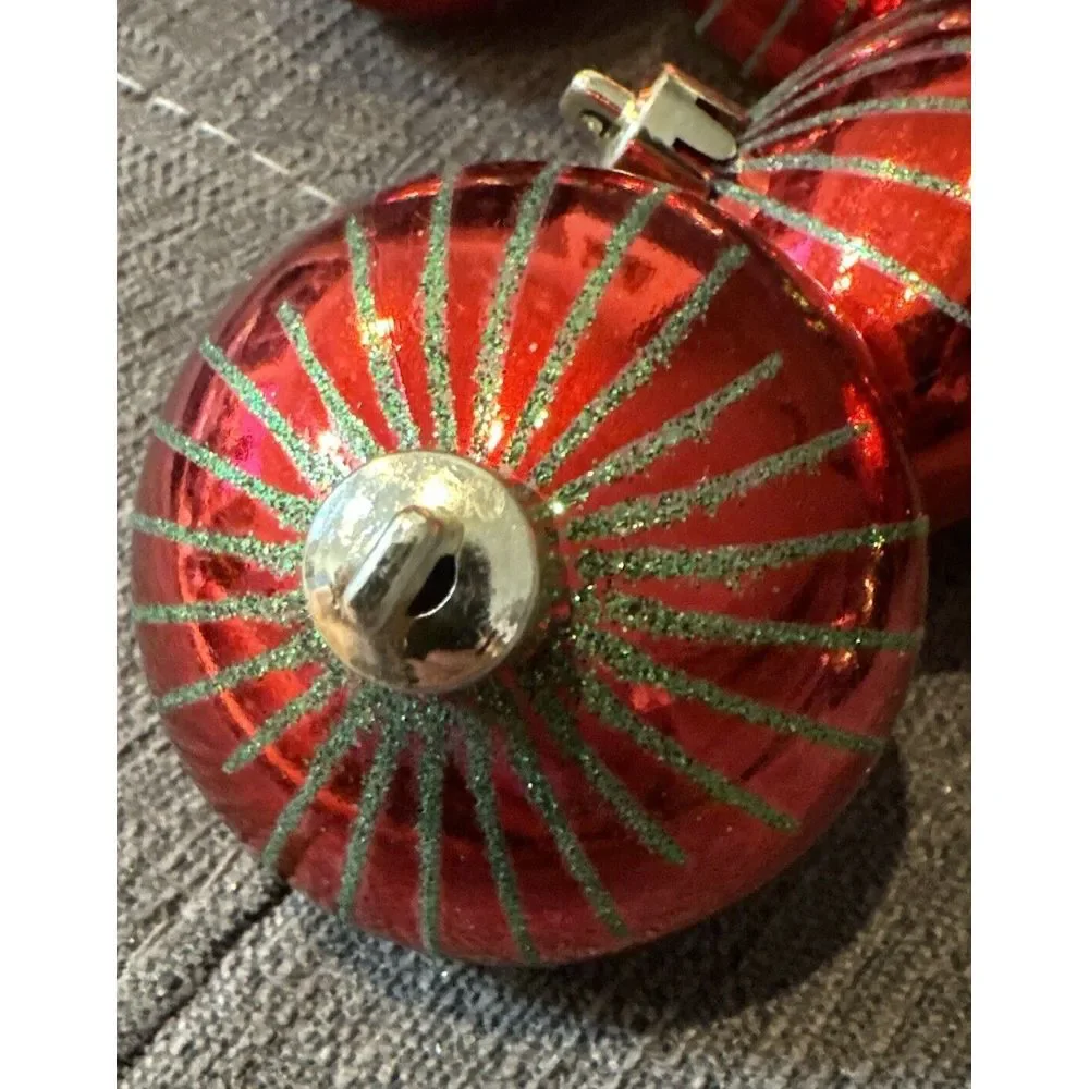 17 Retro Round/Top Shape‎ Red &  Green Glitter Shatterproof Christmas Ornaments